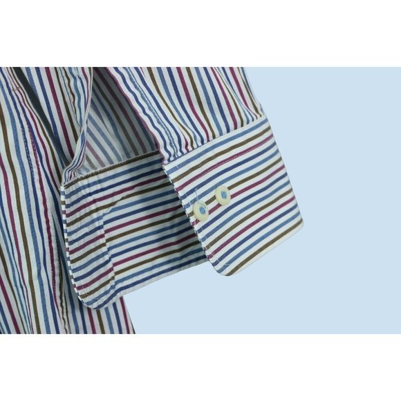 PETER MILLAR MENS MULTI COLOR STRIPED LONG SLEEVE BUTTON DOWN COLLARED SHIRT M - Picture 8 of 10